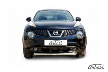 Защита переднего бампера 4WD Arbori (короткая, нержавейка, 1 труба d57 mm). Nissan Juke 1 YF15 дорестайлинг (2010-2014)