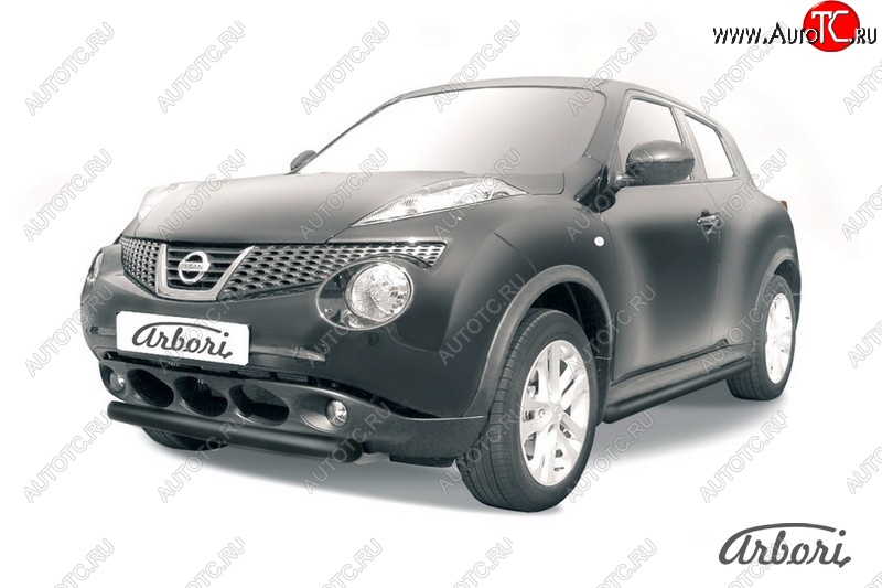 5 939 р. Защита переднего бампера 2WD Arbori (короткая, черная, 1 труба d76 mm). Nissan Juke 1 YF15 дорестайлинг (2010-2014)  с доставкой в г. Белгород