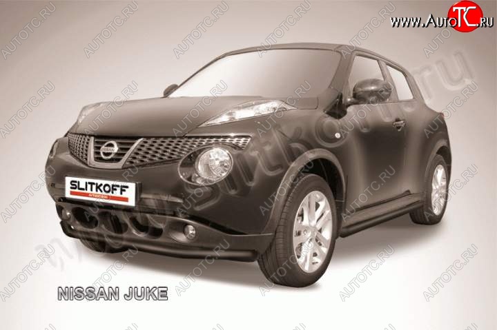 7 999 р. Защита переднего бампер Slitkoff Nissan Juke 1 YF15 дорестайлинг (2010-2014) (Цвет: серебристый)  с доставкой в г. Белгород