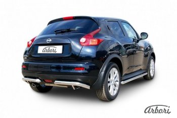 10 619 р. Защита заднего бампера Arbori (уголки, нержавейка, 1 труба d57 mm). Nissan Juke 1 YF15 рестайлинг (2014-2020)  с доставкой в г. Белгород. Увеличить фотографию 2