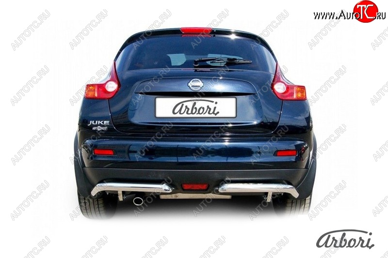 10 619 р. Защита заднего бампера Arbori (уголки, нержавейка, 1 труба d57 mm). Nissan Juke 1 YF15 рестайлинг (2014-2020)  с доставкой в г. Белгород