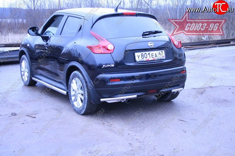 10 619 р. Защита заднего бампера из боковых уголков 4x4 Souz-96 (d42) Nissan Juke 1 YF15 рестайлинг (2014-2020)  с доставкой в г. Белгород
