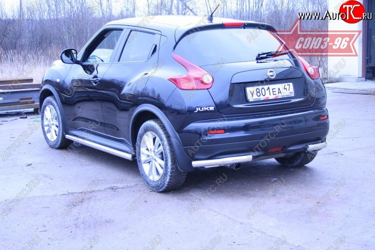 9 629 р. Защита заднего бампера из боковых уголков 4х4 Souz-96 (d60) Nissan Juke 1 YF15 дорестайлинг (2010-2014)  с доставкой в г. Белгород