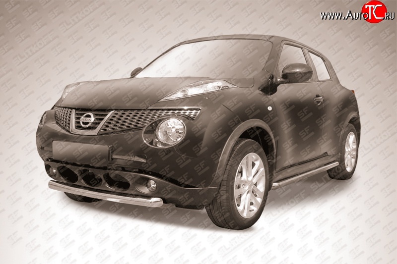 9 799 р. Защита переднего бампера из короткой трубы диаметром 57 мм Slitkoff Nissan Juke 1 YF15 дорестайлинг (2010-2014) (2WD)  с доставкой в г. Белгород