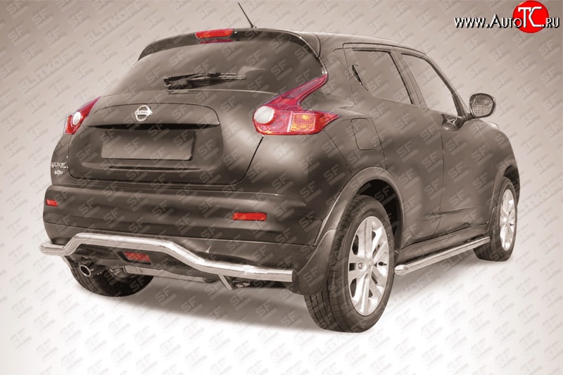 11 499 р. Фигурная защита заднего бампера диаметром 57 мм Slitkoff Nissan Juke 1 YF15 дорестайлинг (2010-2014) (2WD)  с доставкой в г. Белгород