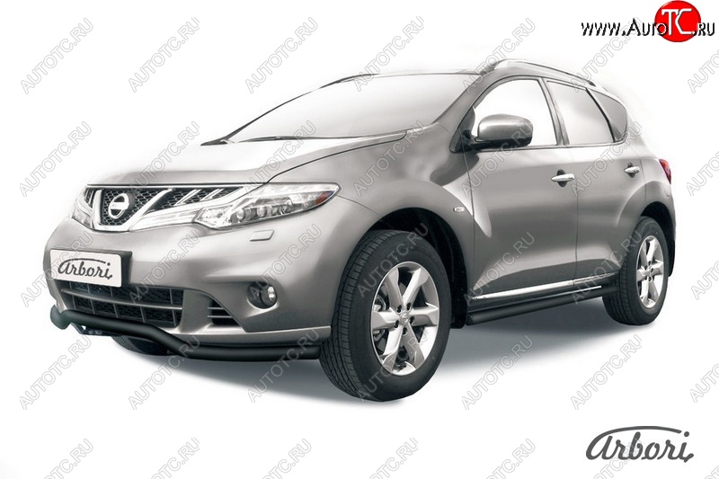 8 099 р. Защита переднего бампера Arbori (волна, черная, 1 труба d57 mm). Nissan Murano 2 Z51 рестайлинг (2010-2016)  с доставкой в г. Белгород