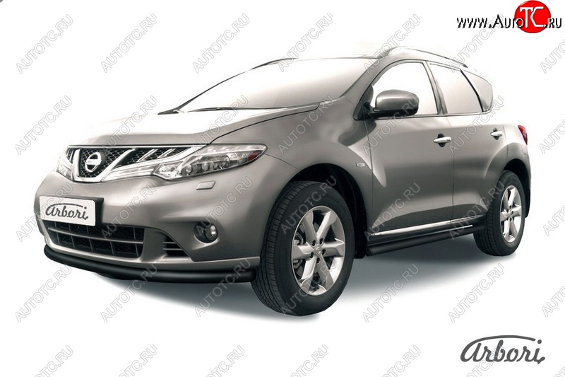 7 109 р. Защита переднего бампера Arbori (черная, 1 труба d57 mm). Nissan Murano 2 Z51 рестайлинг (2010-2016)  с доставкой в г. Белгород