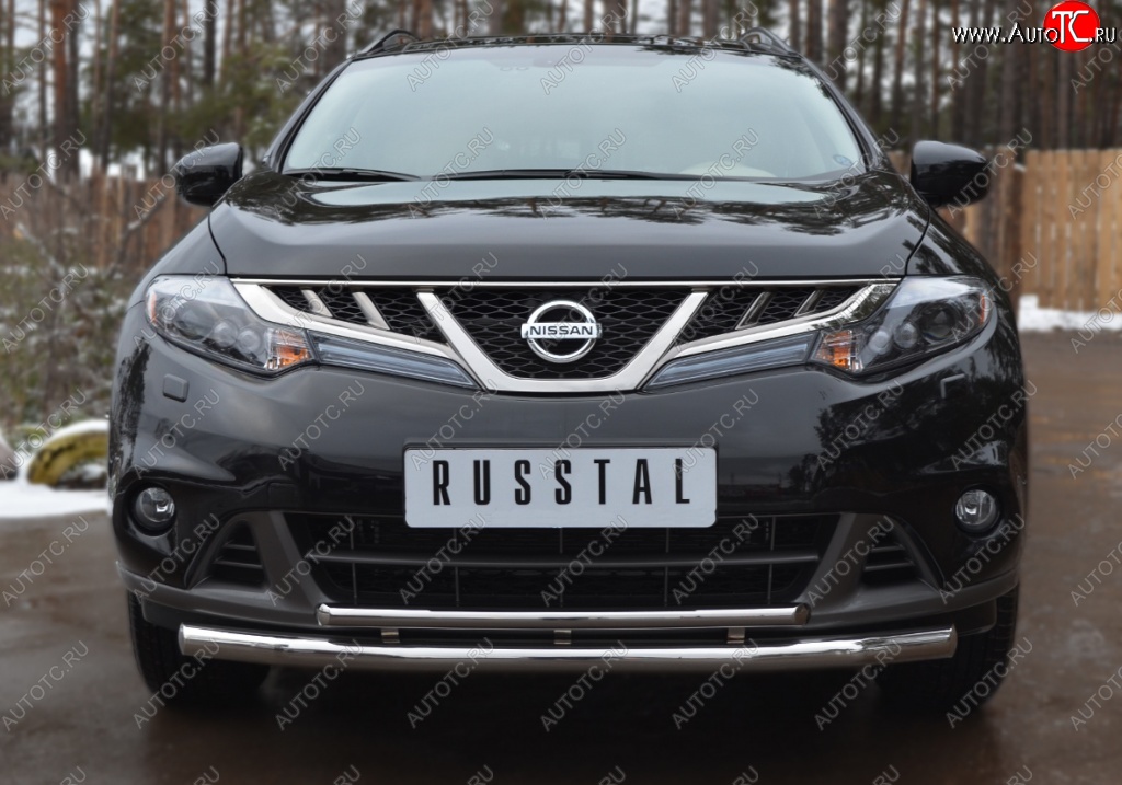 18 999 р. Защита переднего бампера (2 трубы Ø63 и 42 мм, нержавейка) SLITKOFF Nissan Murano 2 Z51 рестайлинг (2010-2016)  с доставкой в г. Белгород