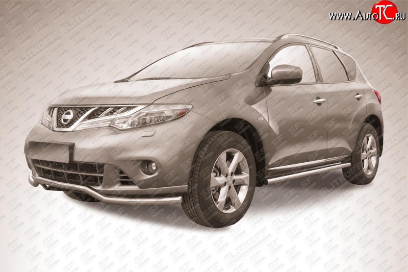 15 499 р. Фигурная защита переднего бампера Slitkoff (57 мм) Nissan Murano 2 Z51 рестайлинг (2010-2016) (Нержавейка, Полированная)  с доставкой в г. Белгород