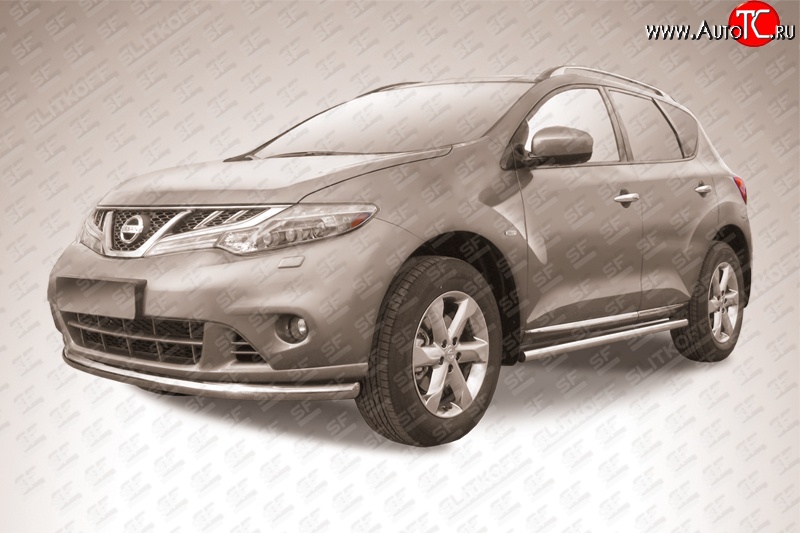 13 699 р. Одинарная защита переднего бампера Slitkoff (57 мм) Nissan Murano 2 Z51 рестайлинг (2010-2016) (Нержавейка, Полированная)  с доставкой в г. Белгород