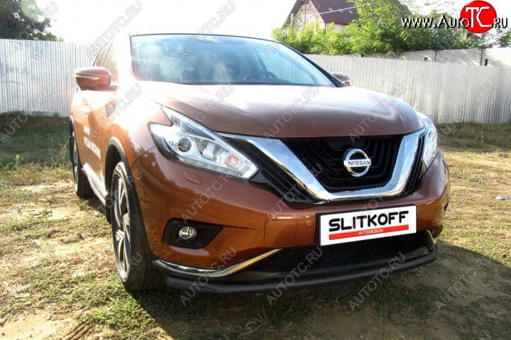 9 999 р. Защита переднего бампер Slitkoff Nissan Murano 3 Z52 дорестайлинг (2015-2022) (Цвет: серебристый)  с доставкой в г. Белгород
