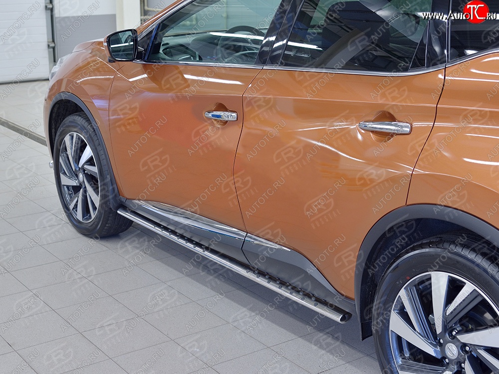 16 649 р. Защита порогов из овальной трубы диаметром 75x42 мм с проступью Russtal Nissan Murano 3 Z52 дорестайлинг (2015-2022)  с доставкой в г. Белгород