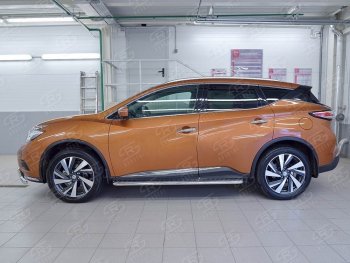 22 999 р. Широкая защита порогов с трубой диаметром 42 мм SLITKOFF v2 Nissan Murano 3 Z52 дорестайлинг (2015-2022)  с доставкой в г. Белгород. Увеличить фотографию 3