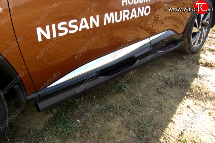 14 749 р. Защита порогов Slitkoff Nissan Murano 3 Z52 дорестайлинг (2015-2022) (Цвет: серебристый)  с доставкой в г. Белгород