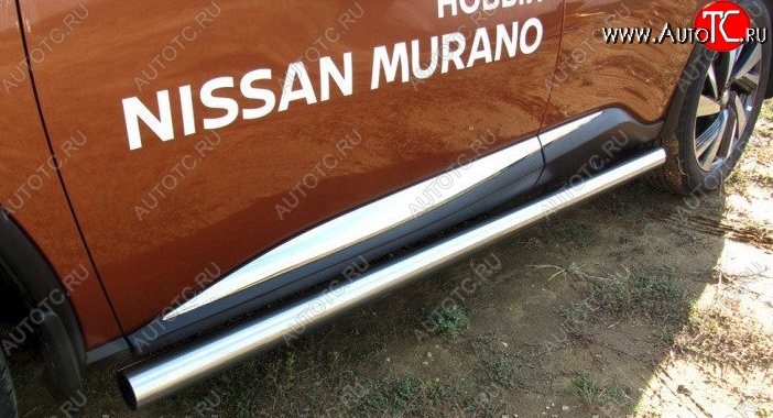 16 999 р. Защита порогов из круглой трубы диаметром 76 мм Slitkoff Nissan Murano 3 Z52 дорестайлинг (2015-2022) (Нержавейка, Полированная)  с доставкой в г. Белгород