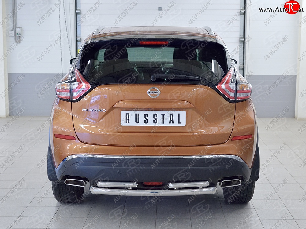 16 699 р. Защита заднего бампера (2 трубы Ø63 и 42 мм, нержавейка) SLITKOFF Nissan Murano 3 Z52 дорестайлинг (2015-2022)  с доставкой в г. Белгород