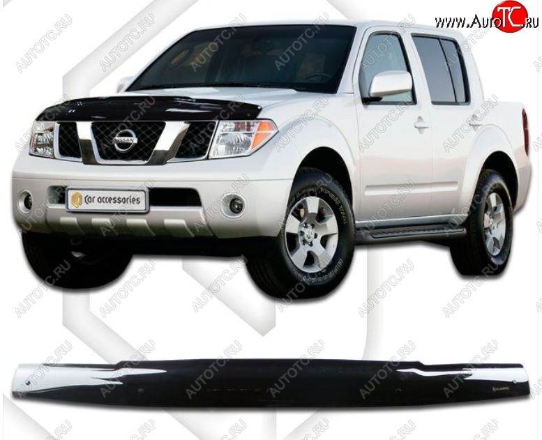 2 159 р. Дефлектор капота CA-Plastiс Nissan Navara 2 D40 дорестайлинг (2004-2010) (Classic черный, Без надписи)  с доставкой в г. Белгород
