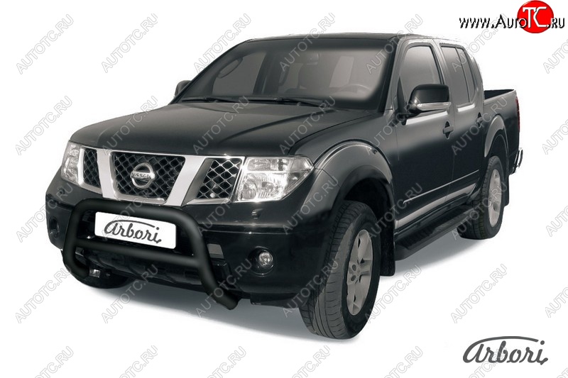 17 279 р. Защита переднего бампера Arbori (низкая, черная, 1 труба d76 mm). Nissan Navara 2 D40 дорестайлинг (2004-2010)  с доставкой в г. Белгород