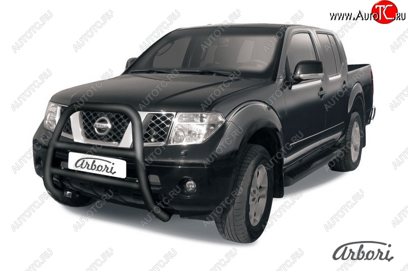 20 159 р. Защита переднего бампера Arbori (высокая, черная, 1 труба d76 mm). Nissan Navara 2 D40 дорестайлинг (2004-2010)  с доставкой в г. Белгород