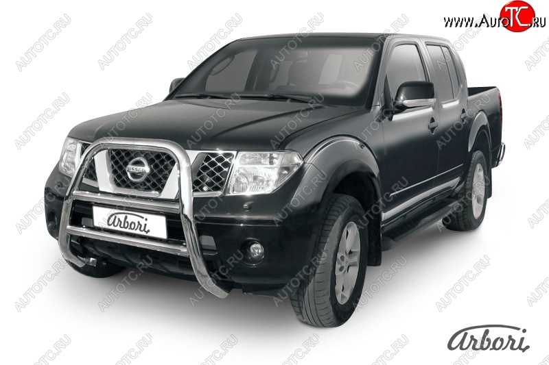 37 799 р. Защита переднего бампера Arbori (высокая, нержавейка, 1 труба d76 mm). Nissan Navara 2 D40 дорестайлинг (2004-2010)  с доставкой в г. Белгород