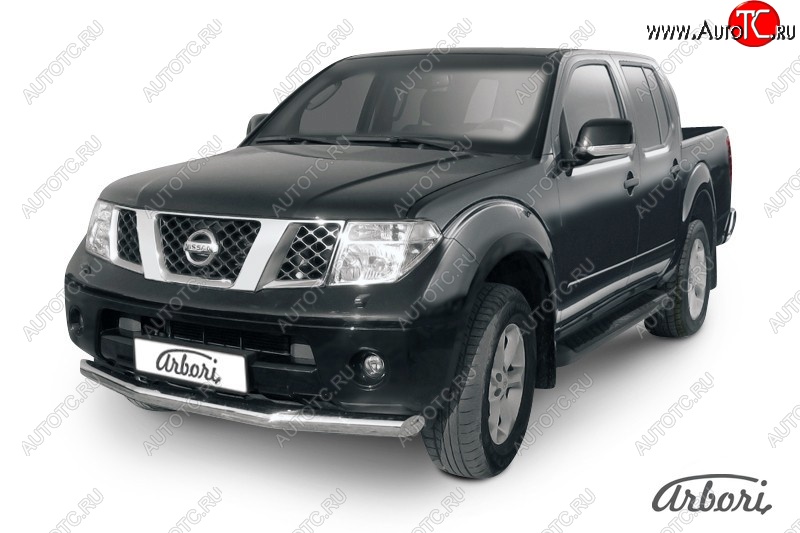 13 319 р. Защита переднего бампера Arbori (нержавейка, 1 труба d76 mm). Nissan Navara 2 D40 дорестайлинг (2004-2010)  с доставкой в г. Белгород