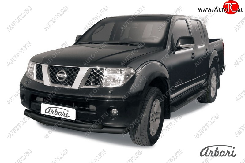 8 369 р. Защита переднего бампера Arbori (черная, 2 трубы d76 и 57 mm) Nissan Navara 2 D40 дорестайлинг (2004-2010)  с доставкой в г. Белгород