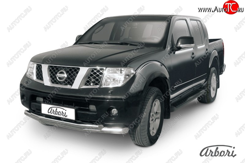 15 749 р. Защита переднего бампера Arbori (нержавейка, 2 трубы d76 и 57 mm) Nissan Navara 2 D40 дорестайлинг (2004-2010)  с доставкой в г. Белгород