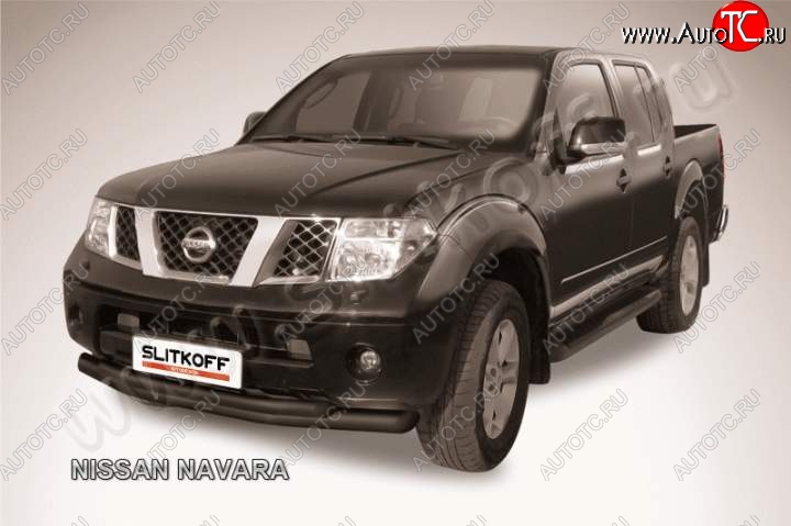 11 299 р. Защита переднего бампер Slitkoff Nissan Navara 2 D40 дорестайлинг (2004-2010) (Цвет: серебристый)  с доставкой в г. Белгород