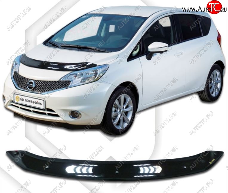 2 079 р. Дефлектор капота CA-Plastiс Nissan Note 2 E12 дорестайлинг (2012-2016) (Classic черный, Без надписи)  с доставкой в г. Белгород