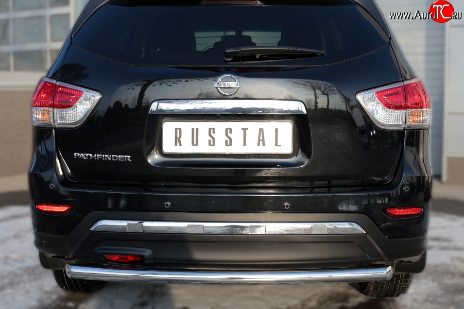 12 649 р. Защита заднего бампера (Ø63 мм, нержавейка) SLITKOFF Nissan Pathfinder R52 дорестайлинг (2012-2017)  с доставкой в г. Белгород