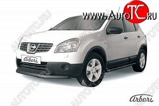 5 939 р. Защита переднего бампера Arbori (короткая, черная, 1 труба d57 mm). Nissan Qashqai 1 дорестайлинг (2007-2010)  с доставкой в г. Белгород