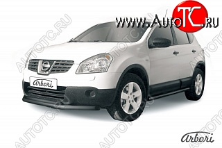 7 199 р. Защита переднего бампера Arbori (черная, 2 трубы d57 и 42 mm) Nissan Qashqai 1 дорестайлинг (2007-2010)  с доставкой в г. Белгород
