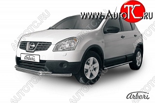 14 579 р. Защита переднего бампера Arbori (нержавейка, 2 трубы d57 и 42 mm) Nissan Qashqai 1 дорестайлинг (2007-2010)  с доставкой в г. Белгород