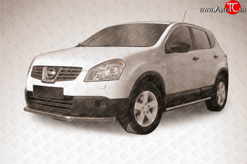 11 749 р. Защита переднего бампера из длинной трубы диаметром 57 мм Slitkoff Nissan Qashqai 1 дорестайлинг (2007-2010) (Нержавейка, Полированная)  с доставкой в г. Белгород