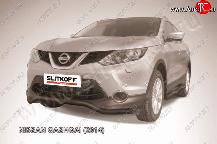 9 649 р. Защита переднего бампер Slitkoff Nissan Qashqai 2 J11 дорестайлинг (2013-2019) (Цвет: серебристый)  с доставкой в г. Белгород