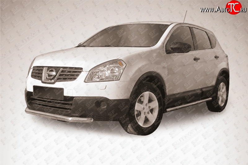 12 649 р. Защита переднего бампера из короткой трубы диаметром 57 мм Slitkoff Nissan Qashqai 1 J10 рестайлинг (2010-2013) (Цвет: нержавеющая полированная сталь)  с доставкой в г. Белгород