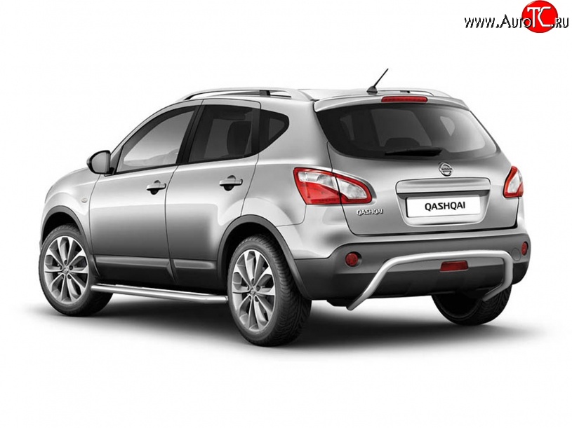5 199 р. Защита заднего бампера из трубы диаметром 51 мм Petroil Tuning Nissan Qashqai 1 J10 рестайлинг (2010-2013) (Нержавеющая полированная сталь)  с доставкой в г. Белгород