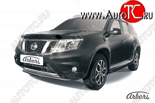 7 019 р. Защита переднего бампера Arbori (черная, 1 труба d42 mm). Nissan Terrano D10 дорестайлинг (2013-2016)  с доставкой в г. Белгород