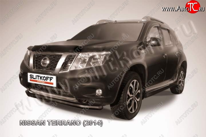 6 799 р. Защита переднего бампер Slitkoff Nissan Terrano D10 дорестайлинг (2013-2016) (Цвет: серебристый)  с доставкой в г. Белгород