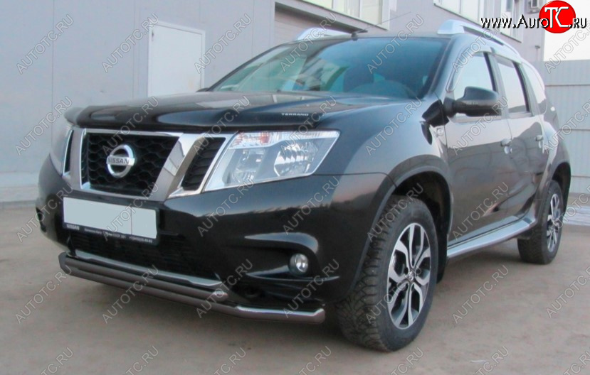 7 849 р. Защита переднего бампера Slitkoff (Ø 57+Ø 42, двойная). Nissan Terrano D10 дорестайлинг (2013-2016) (Сталь с полимерным покрытием. Цвет: черный)  с доставкой в г. Белгород