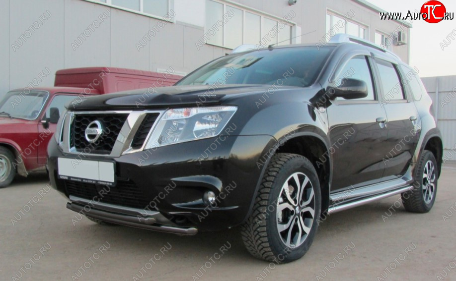 6 599 р. Защита переднего бампера Slitkoff (Ø 42+Ø 42, двойная). Nissan Terrano D10 дорестайлинг (2013-2016) (Сталь с полимерным покрытием. Цвет: черный)  с доставкой в г. Белгород