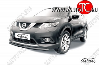 7 999 р. Защита переднего бампера Arbori (короткая, черная, 2 трубы d57 и 42 mm) Nissan X-trail 3 T32 дорестайлинг (2013-2018)  с доставкой в г. Белгород
