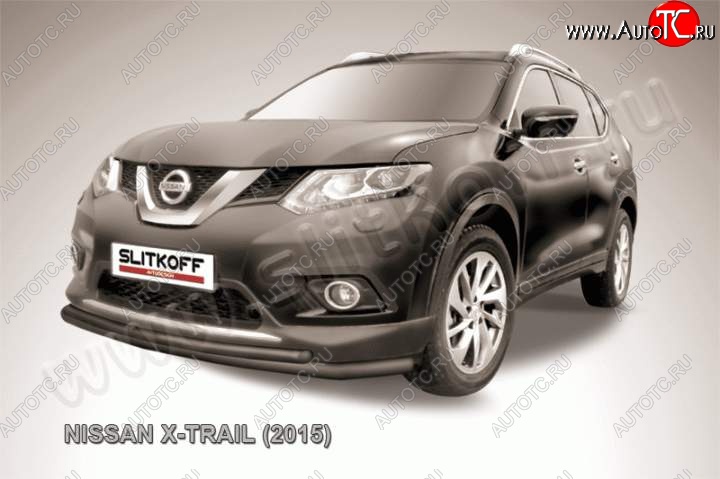 9 999 р. Защита переднего бампер Slitkoff Nissan X-trail 3 T32 дорестайлинг (2013-2018) (Цвет: серебристый)  с доставкой в г. Белгород