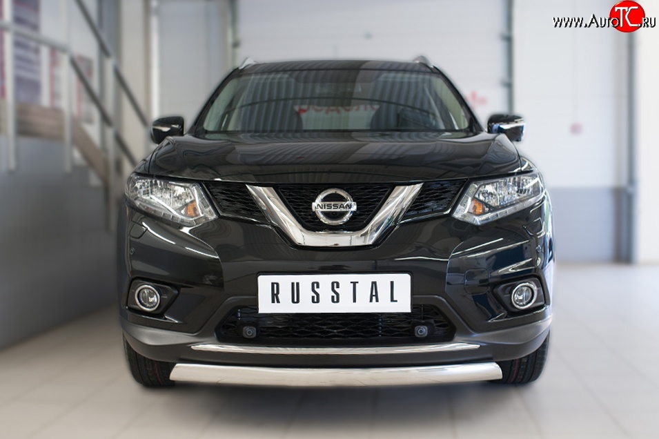11 249 р. Защита переднего бампера (Ø75х42 мм, нержавейка) Russtal Nissan X-trail 3 T32 дорестайлинг (2013-2018)  с доставкой в г. Белгород
