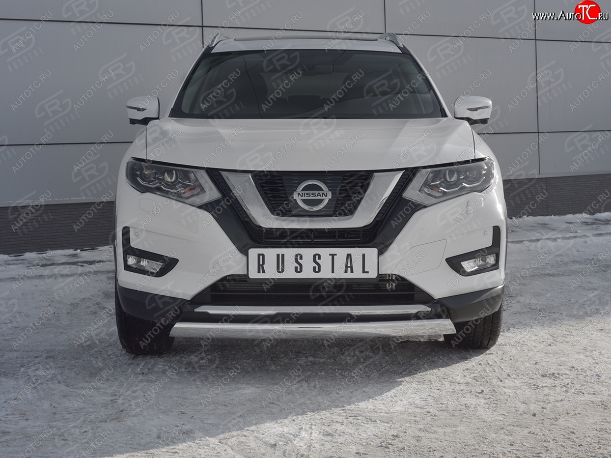 11 549 р. Защита переднего бампера (Ø75x42 мм, нержавейка) Russtal Nissan X-trail 3 T32 дорестайлинг (2013-2018)  с доставкой в г. Белгород