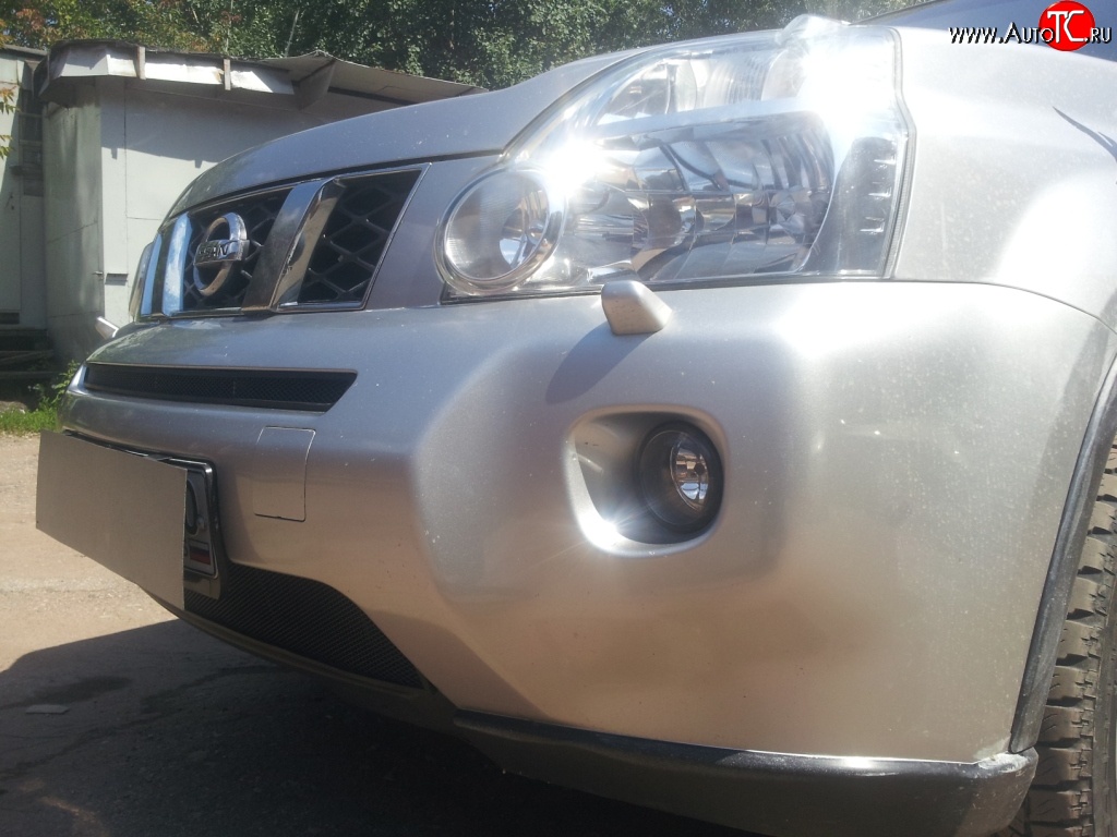 2 099 р. Нижняя сетка на бампер Russtal (черная) Nissan X-trail 2 T31 дорестайлинг (2007-2011)  с доставкой в г. Белгород