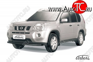 6 119 р. Защита переднего бампера (рестайлинг) Arbori (черная, 1 труба d57 mm). Nissan X-trail 2 T31 дорестайлинг (2007-2011)  с доставкой в г. Белгород
