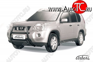 13 679 р. Защита переднего бампера Arbori (высокая, черная, 1 труба d57 mm). Nissan X-trail 2 T31 дорестайлинг (2007-2011)  с доставкой в г. Белгород