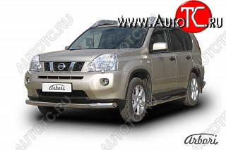 13 319 р. Защита переднего бампера Arbori (нержавейка, 1 труба d76 mm). Nissan X-trail 2 T31 дорестайлинг (2007-2011)  с доставкой в г. Белгород