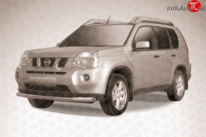 13 499 р. Одинарная защита переднего бампера диаметром 76 мм Slitkoff  Nissan X-trail  2 T31 (2010-2015) рестайлинг (Цвет: нержавеющая полированная сталь)  с доставкой в г. Белгород